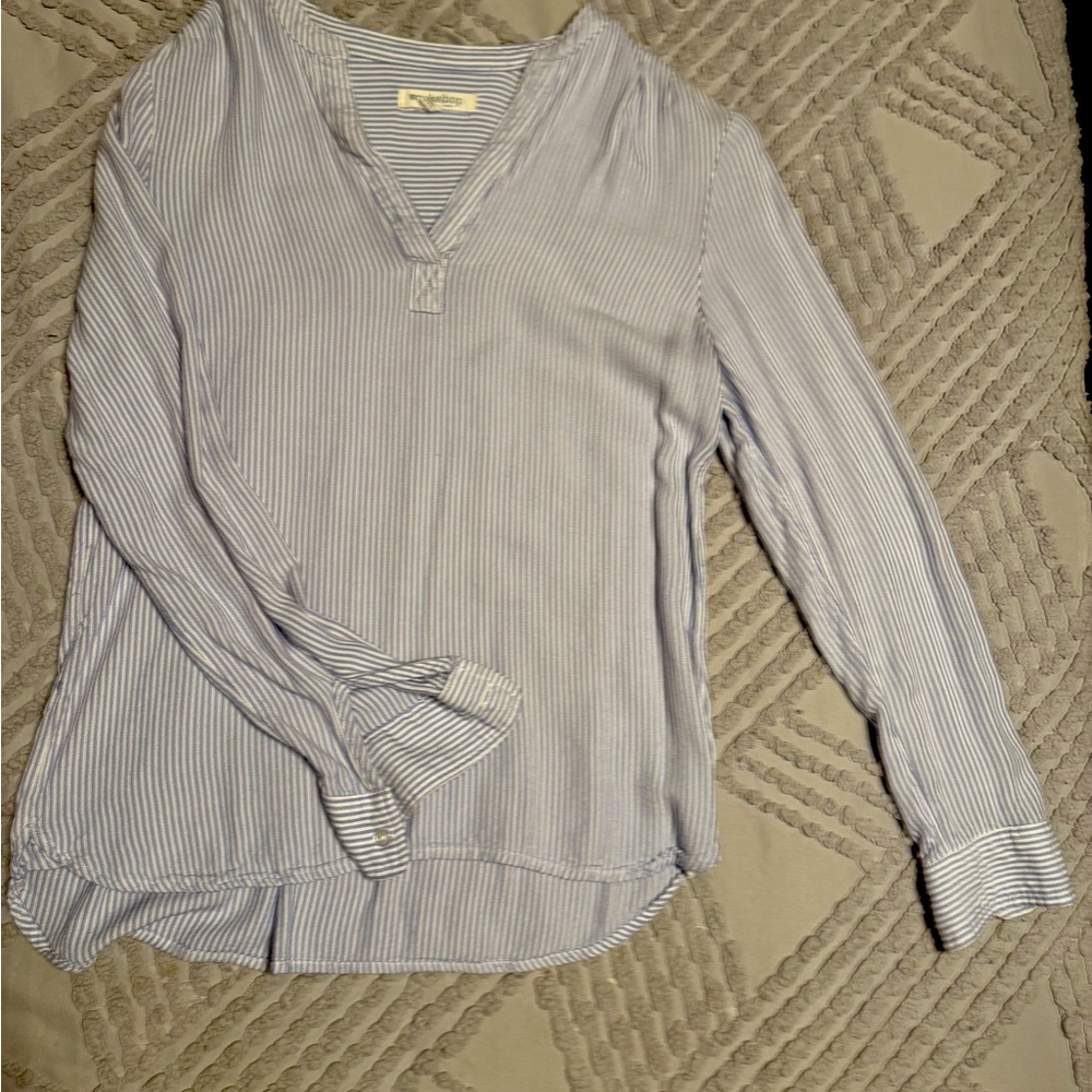 WORKSHOP Blue & White Striped V-Neck Long Sleeve Light Weight Blouse Size 1X